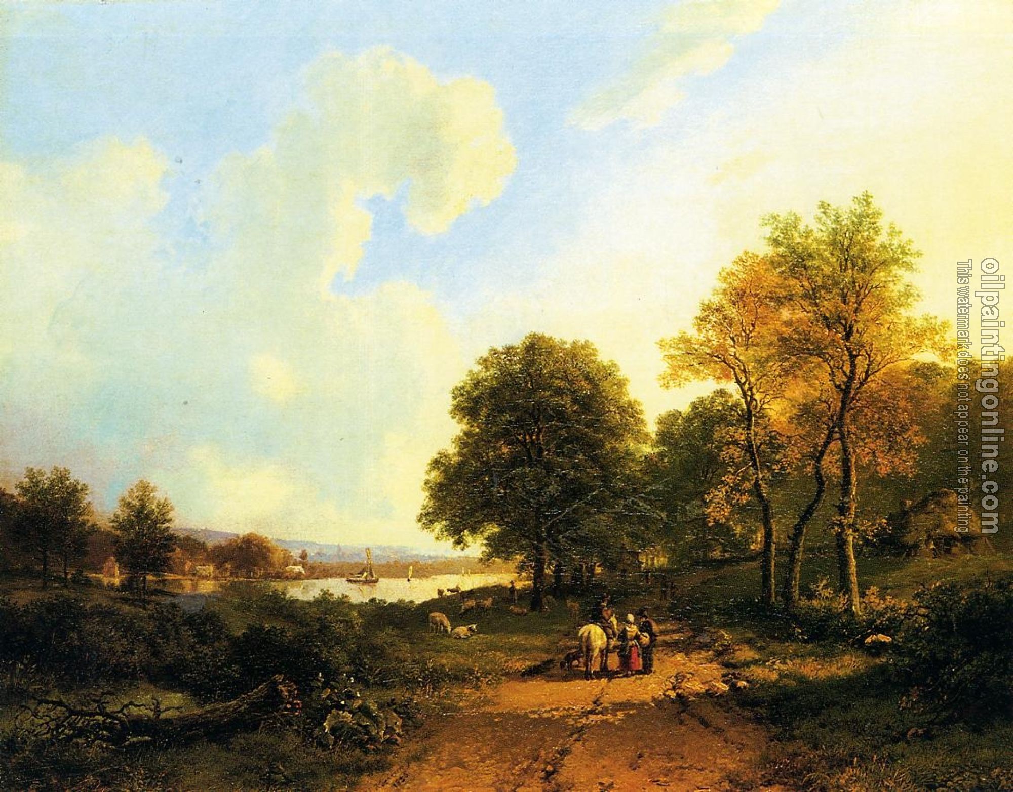 Koekkoek, Barend Cornelis - Peasants on a Path by a River